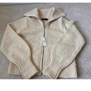 NWT Banana Republic Wool Blend Ivory Chunky Knit Full Zip Sweater Cardigan XXS
